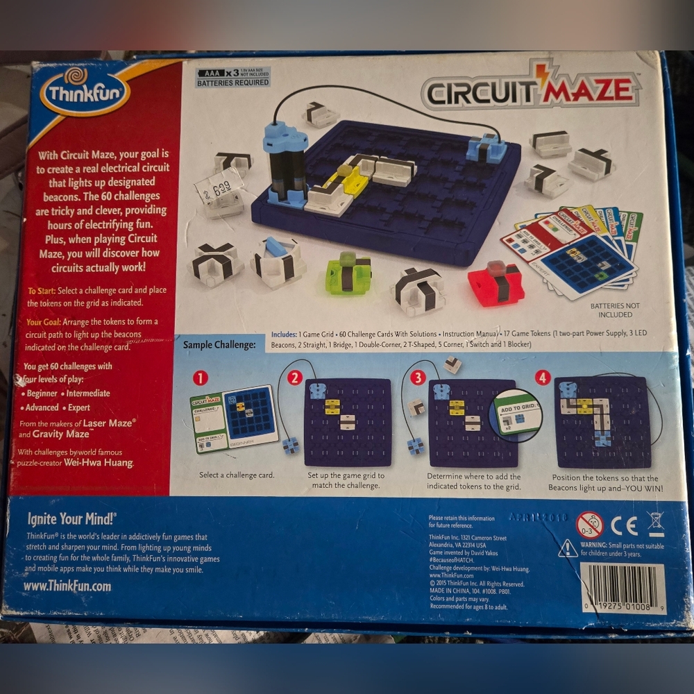 Thinkfun Circuit Maze Electric Current Logic Board Game Used